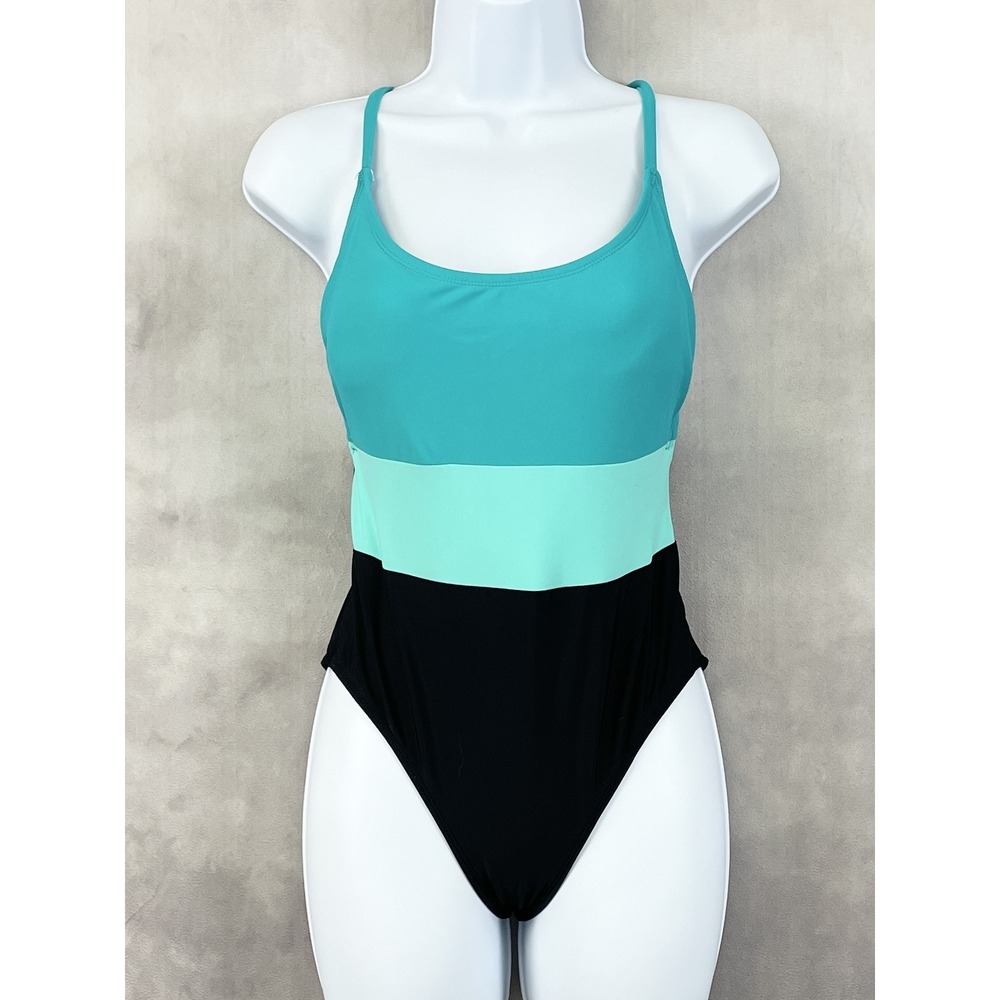 SO One Piece Swimsuit Womens Medium Colorblock Stretch Sporty Minimal Beach